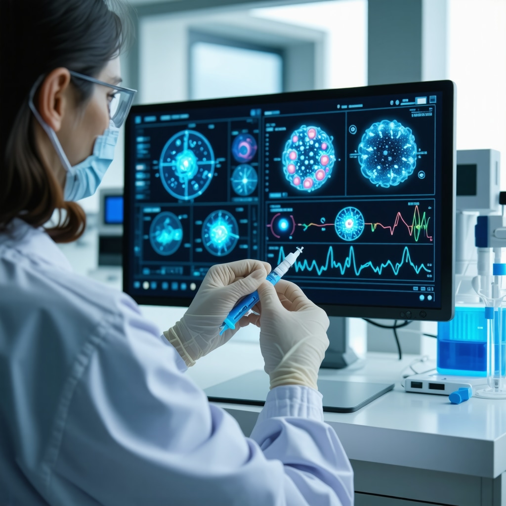 Healthcare professional using digital devices to monitor patient biomarkers and microbiome during injectable weight loss treatment