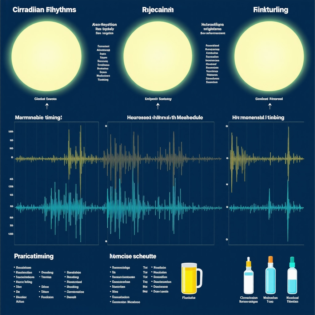 Infographic showing circadian rhythm, injection timing, exercise schedules, and metabolic hormone cycles
