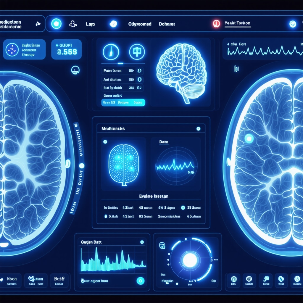 Digital dashboard showing glucose levels, medication adherence, and neural activity related to appetite suppression in GLP-1 treatment