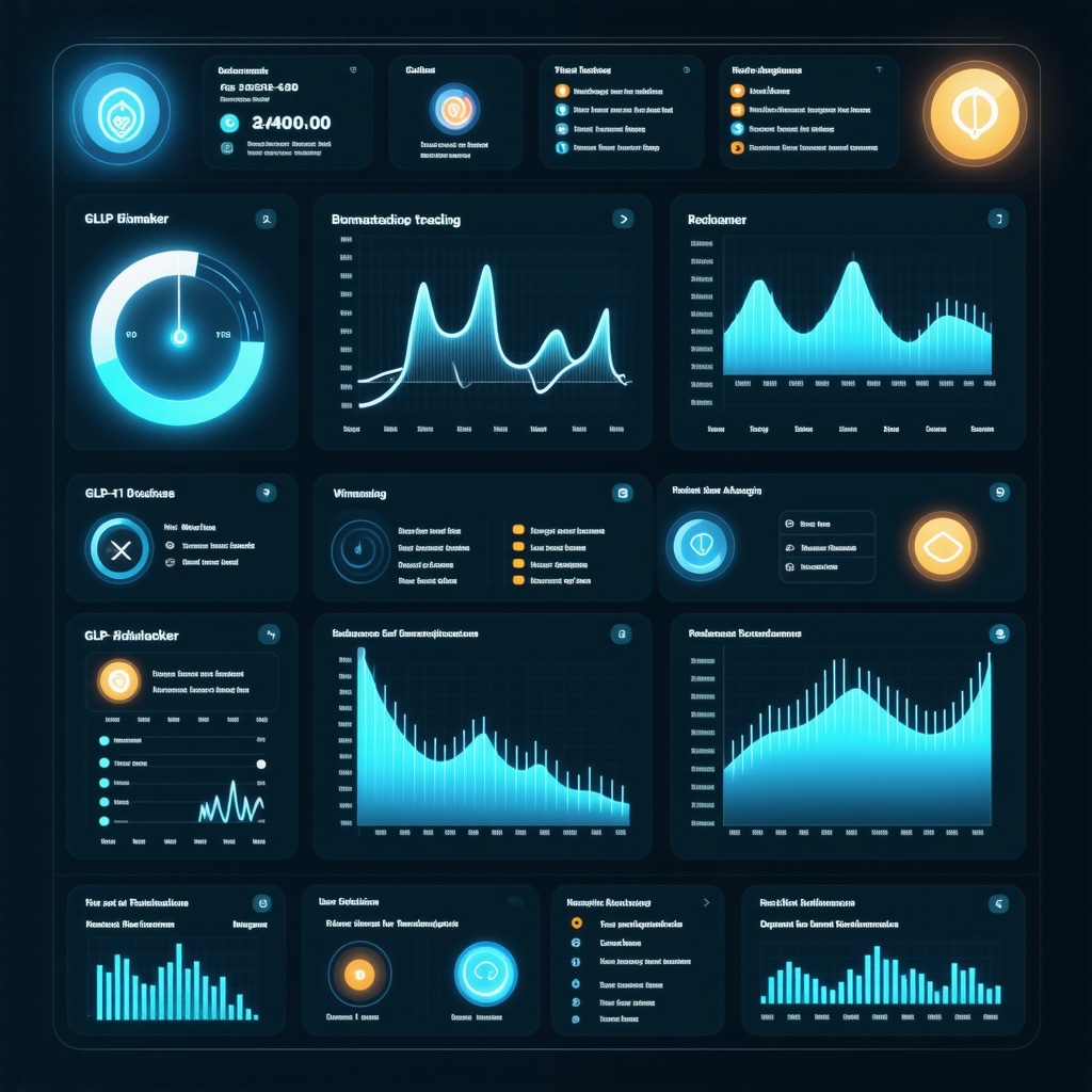 Futuristic digital health dashboard displaying biomarker data and medication tracking for weight loss