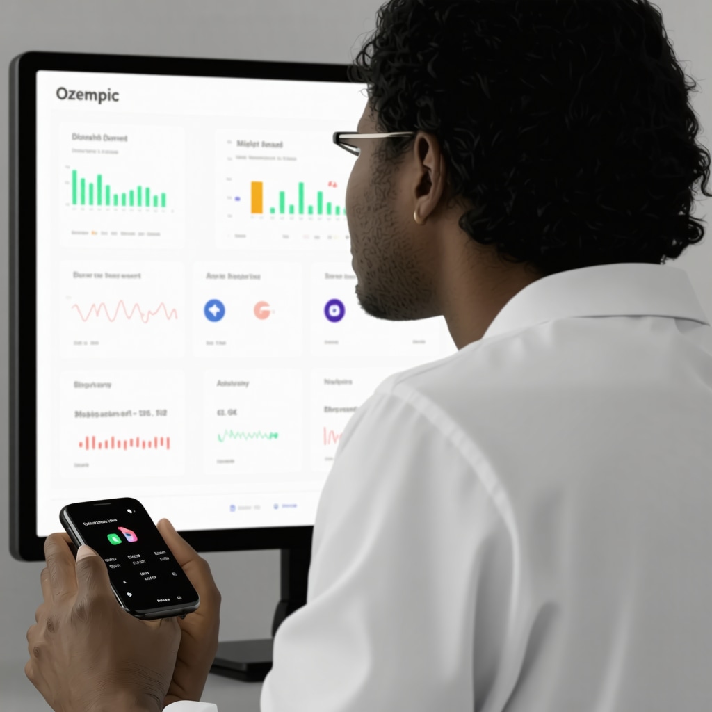 Dashboard showing biometric data and medication tracking for Ozempic weight loss therapy