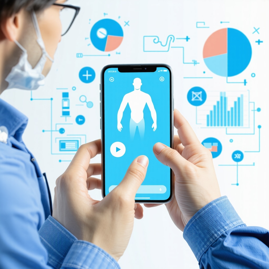 Person using smartphone app to track weight loss injections with biomarker data visualizations