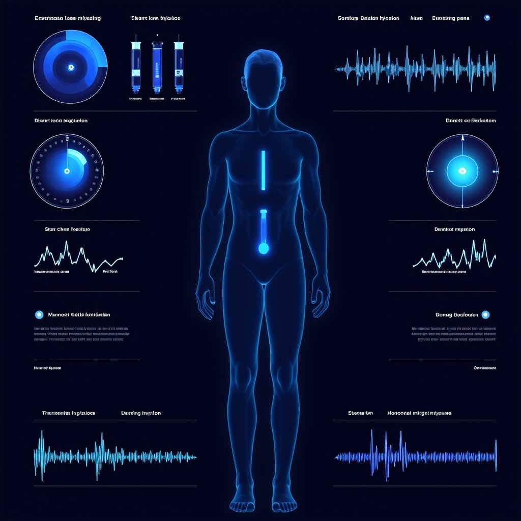 Wearable health devices and circadian rhythm data illustrating personalized prescription injection timing optimization
