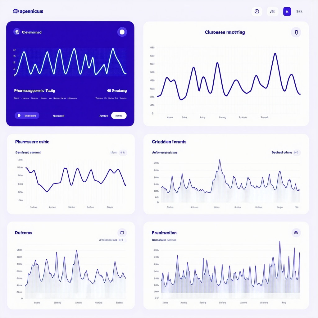 Digital dashboard with continuous glucose monitoring, pharmacogenomic reports, and circadian rhythm data illustrating personalized Ozempic therapy