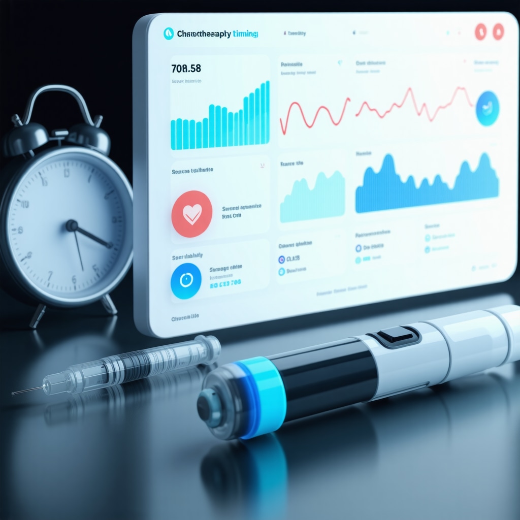 Wearable health data analytics with semaglutide injection and circadian timing illustration