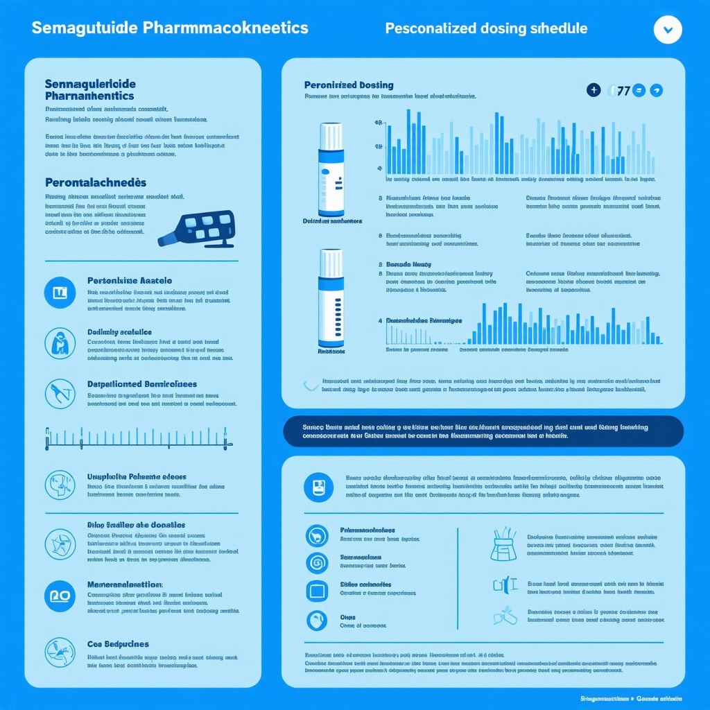 Detailed infographic showing semaglutide metabolism, dose titration, and digital monitoring integration