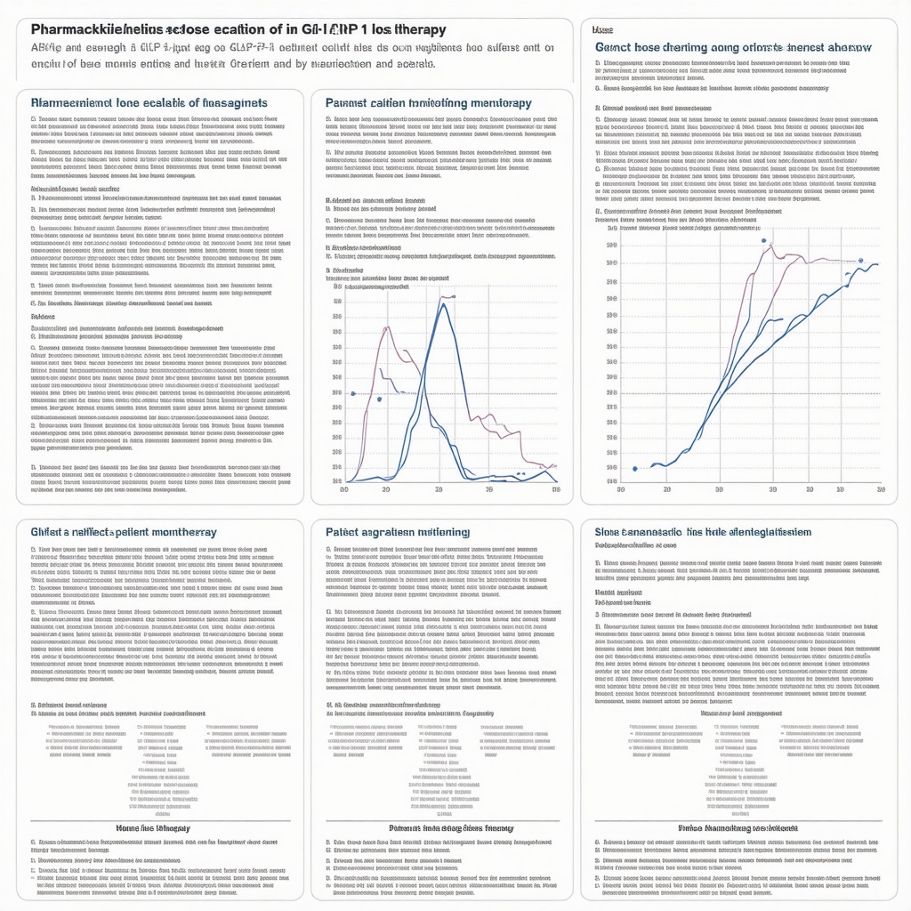 Infographic showing pharmacokinetics and dose escalation protocol of GLP-1 receptor agonists for weight loss
