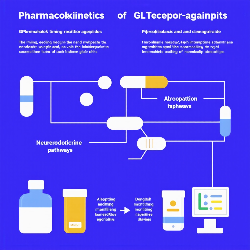 Infographic showing pharmacokinetic curves of appetite suppressants alongside brain and peripheral appetite regulation mechanisms and wearable health technology