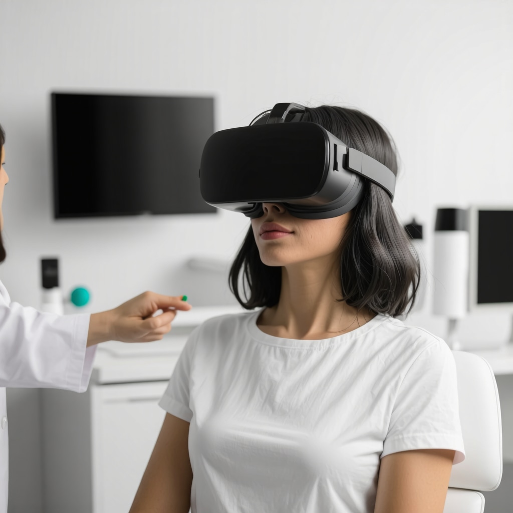Patient using VR headset for managing injection anxiety during weight loss treatment