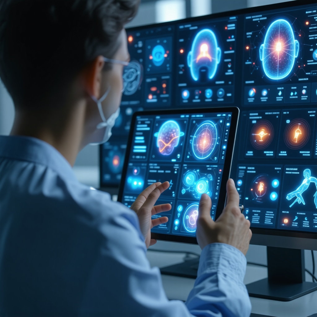 Digital health platform displaying real-time biometric data and AI algorithms for GLP-1 receptor agonist therapy