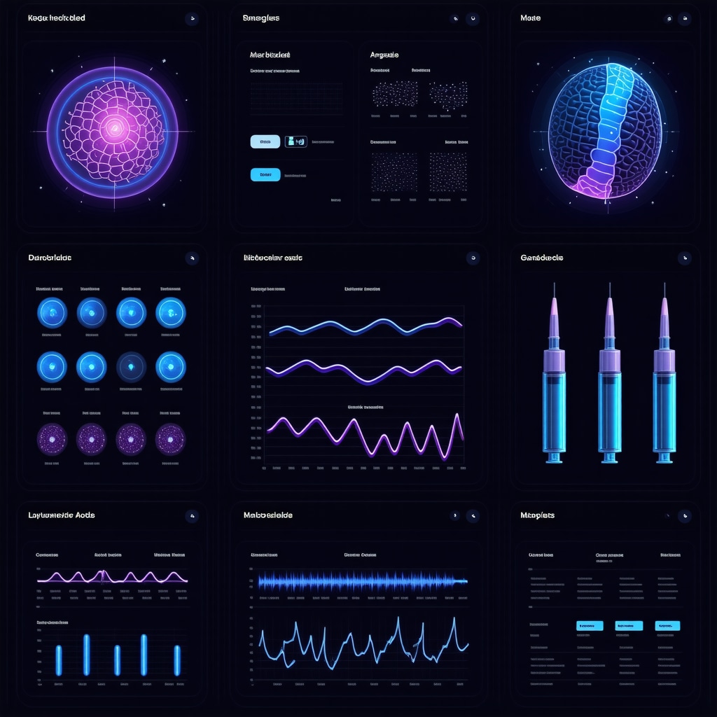 Digital interface displaying AI analysis of genetic and microbiome data for customized weekly injection weight loss therapy