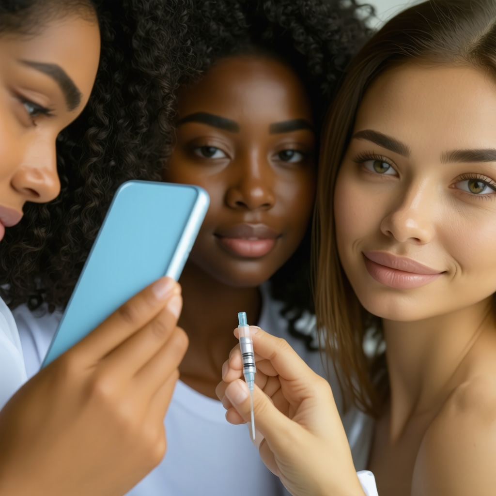 Patients using smartphone app with AI analyzing injection site photos for early detection of skin reactions