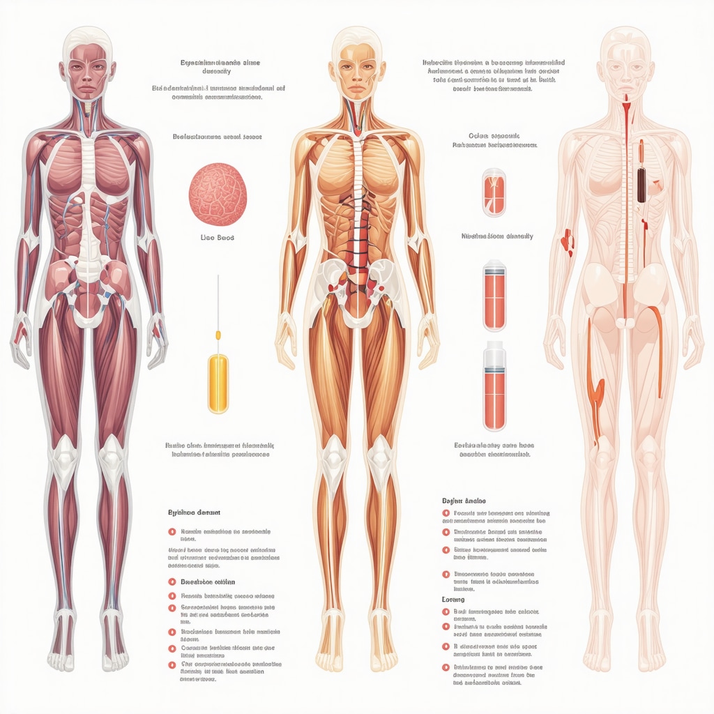 Medical infographic showing ideal injection sites, angles, and timing for semaglutide and tirzepatide injections