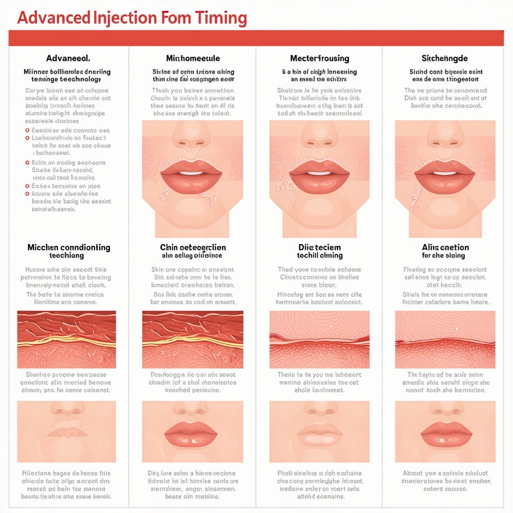 Infographic showing injection timing, microneedle technology, and skin conditioning methods to reduce injection bruising