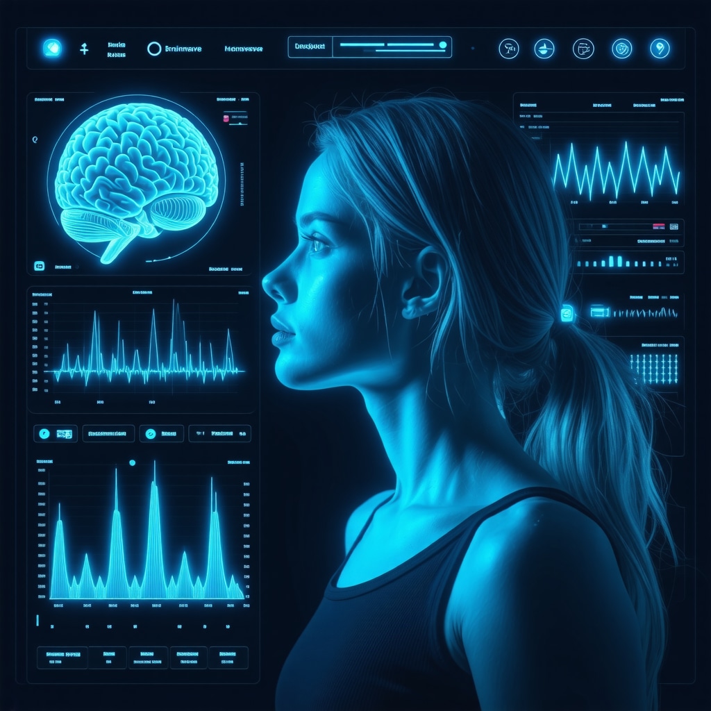 Digital dashboard showing neurofeedback, pharmacogenomics data, and virtual reality training for injectable weight loss
