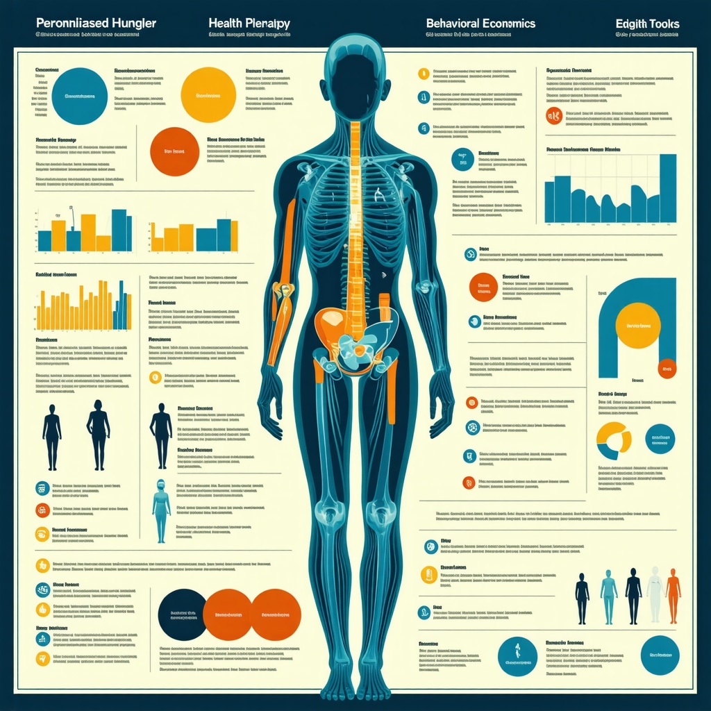 Infographic showing personalized hunger profiles, digital monitoring, behavioral economics, and injection site tips in injectable weight loss