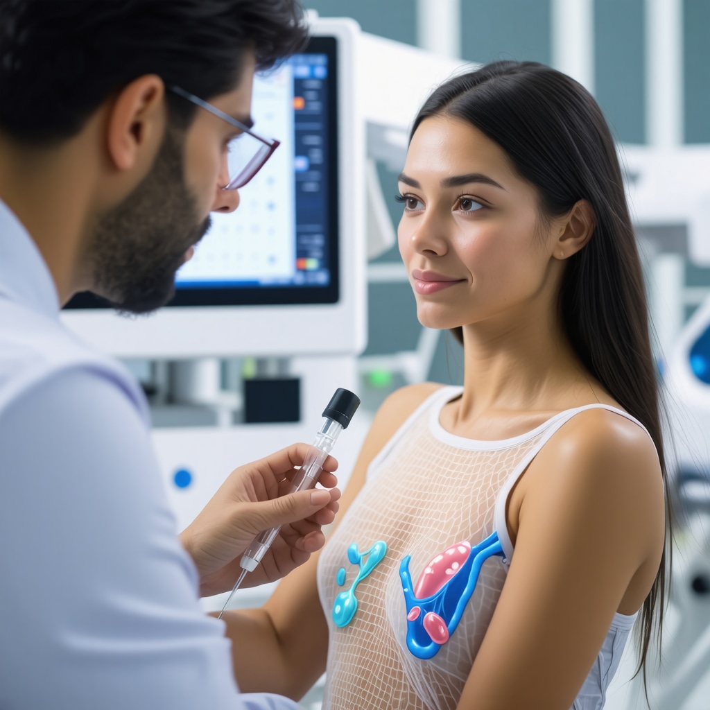 Healthcare professional using bioelectrical impedance analysis device on patient to measure hydration status