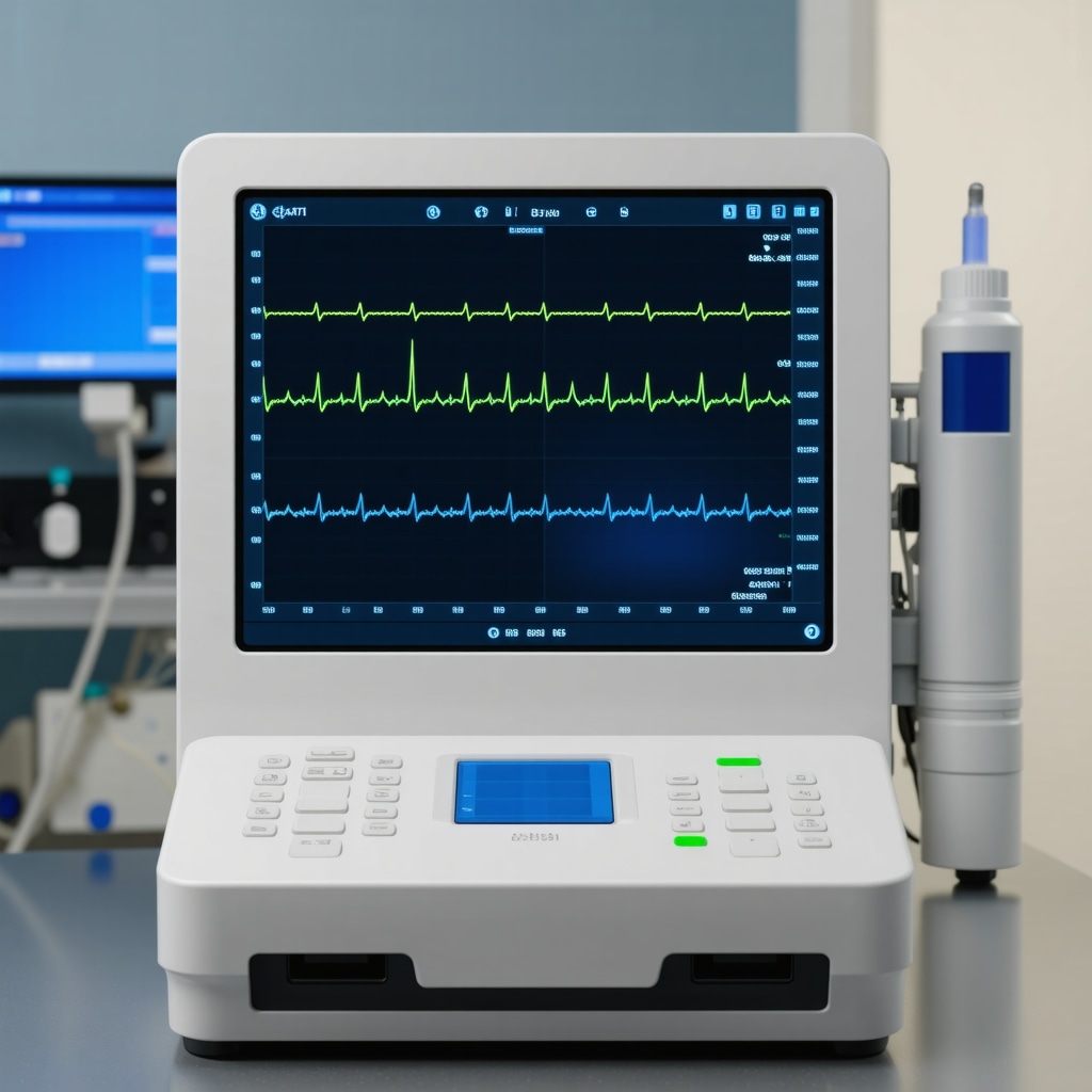 Medical device screen showing bioelectrical impedance analysis results with hydration and body water compartments data