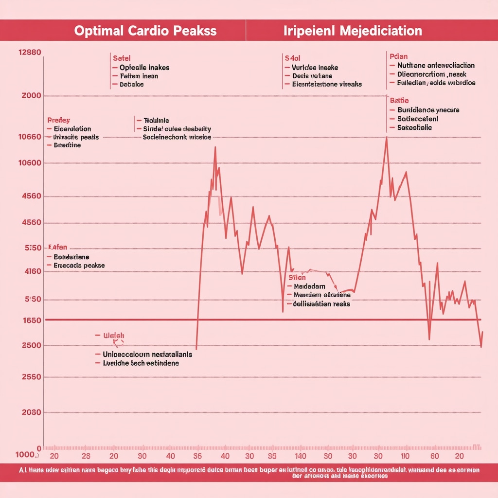 Infographic visualizing optimal cardio timing, injectable medication peaks, and nutrient intake aligned with circadian rhythms for weight loss