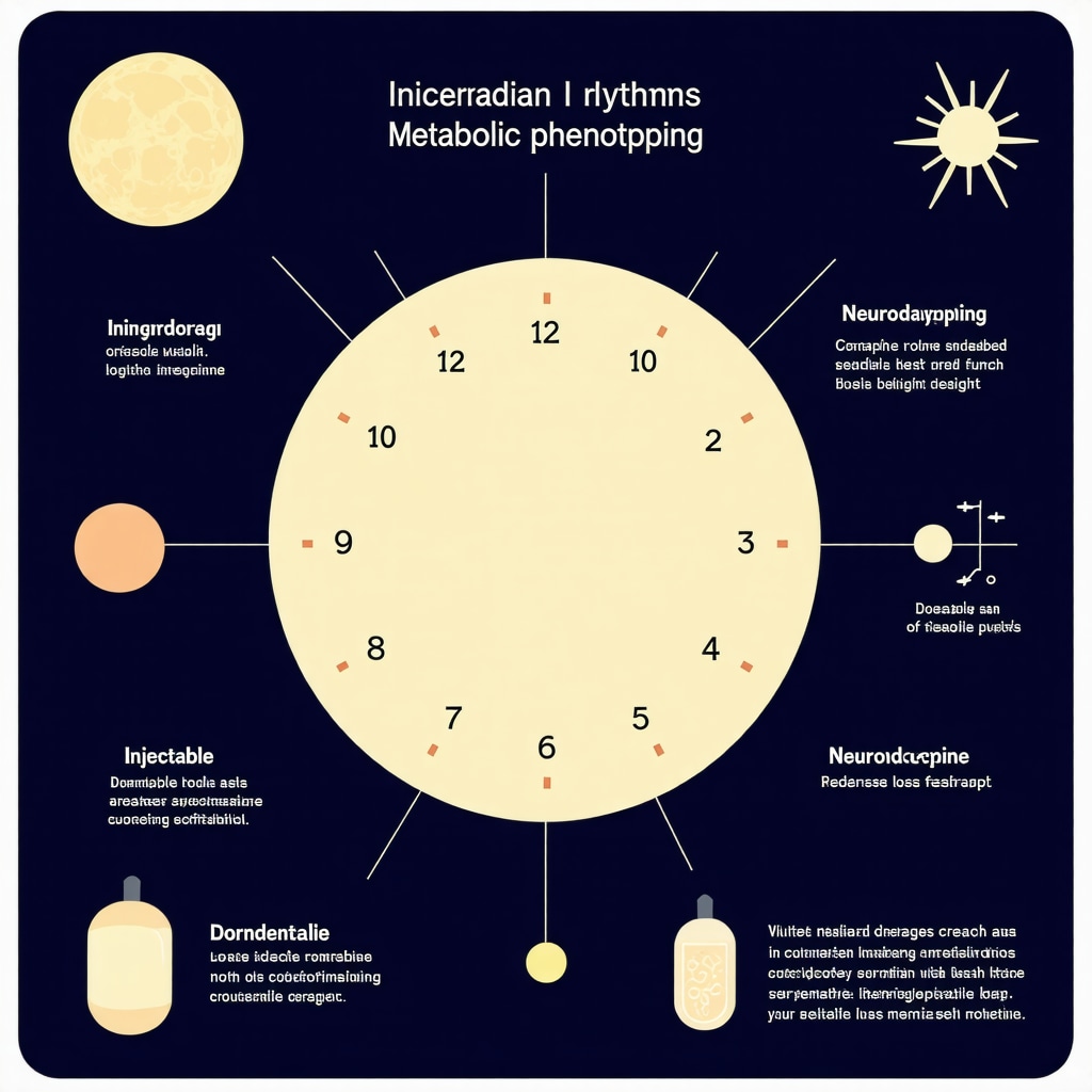 Infographic showing circadian rhythms, metabolic phenotyping, and injectable weight loss therapy integration