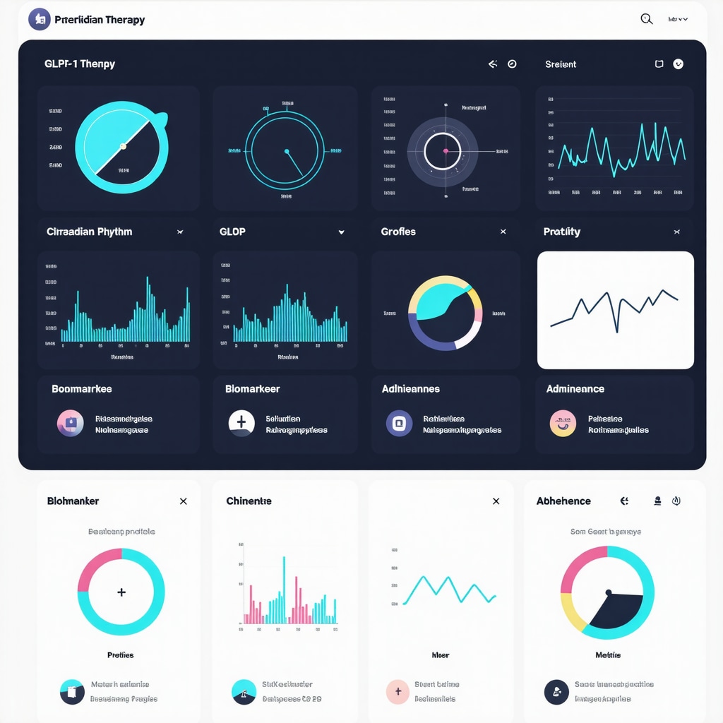 Digital health dashboard showing AI analytics for GLP-1 injection timing and biomarker monitoring