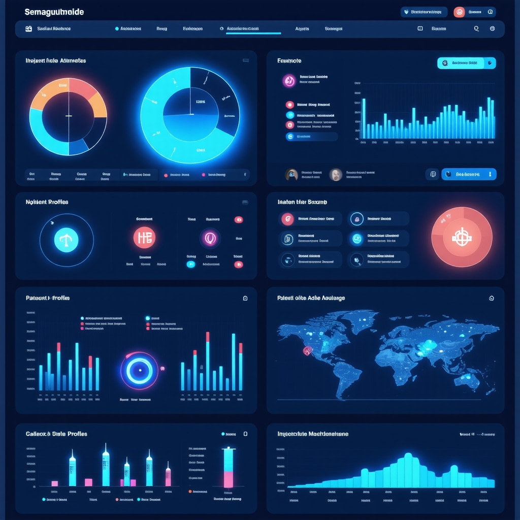 Futuristic digital health dashboard showing semaglutide injection adherence data and AI analytics