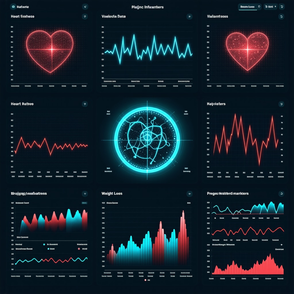 Futuristic digital health dashboard illustrating real-time stress and inflammatory biomarkers for personalized weight loss therapy