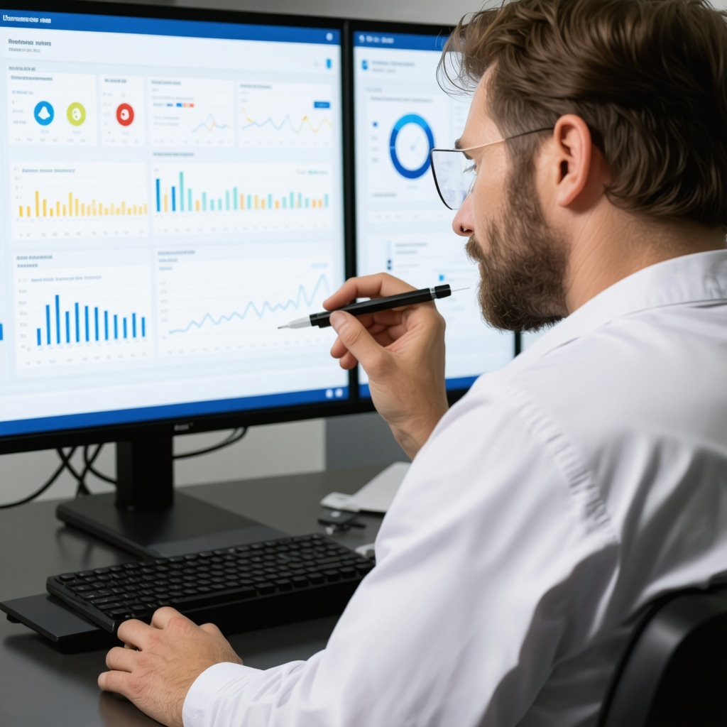 Medical professional reviewing digital data on glucose, genetics, and microbiome for injection timing optimization