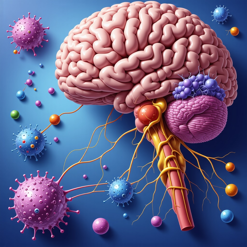 Medical illustration of GLP-1 receptor agonist interaction with brain-gut pathways regulating appetite and metabolism