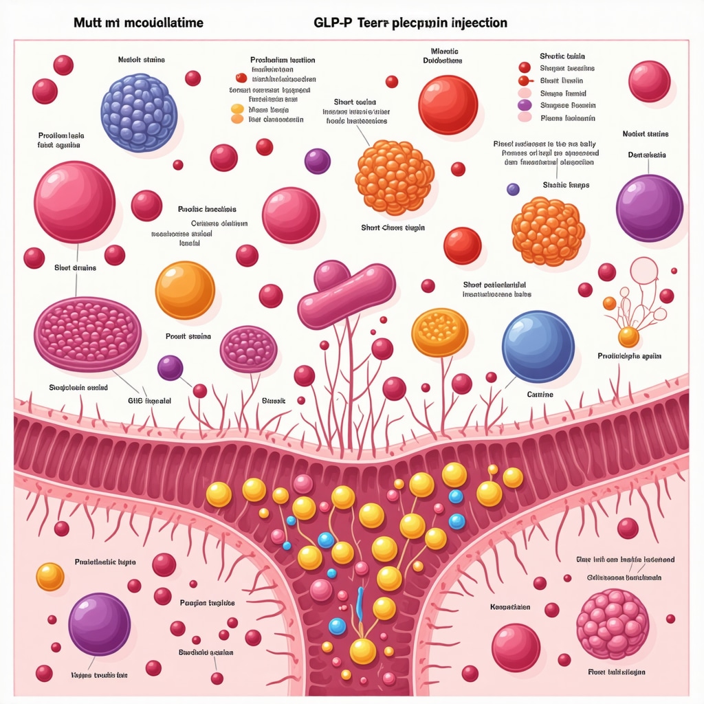 Infographic showing gut microbiome modulation and GLP-1 receptor agonist interaction for enhanced metabolic outcomes