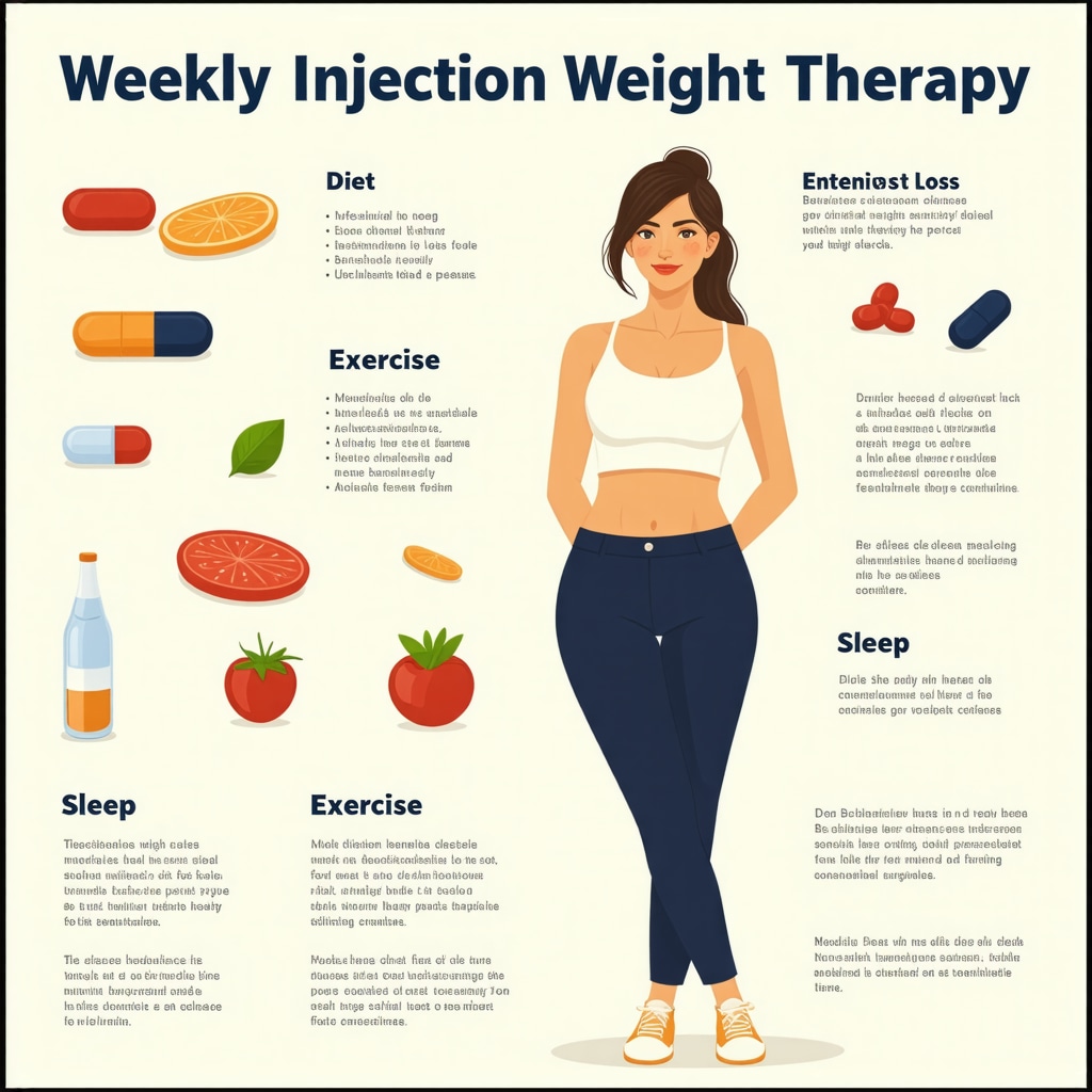 Diagram showing the synergy of medical injections with lifestyle and behavioral modifications for weight loss