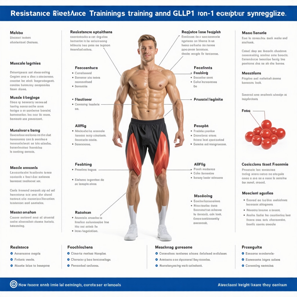 Diagram showing hormonal and metabolic adaptations during weight loss plateaus and the effects of resistance training combined with GLP-1 injections