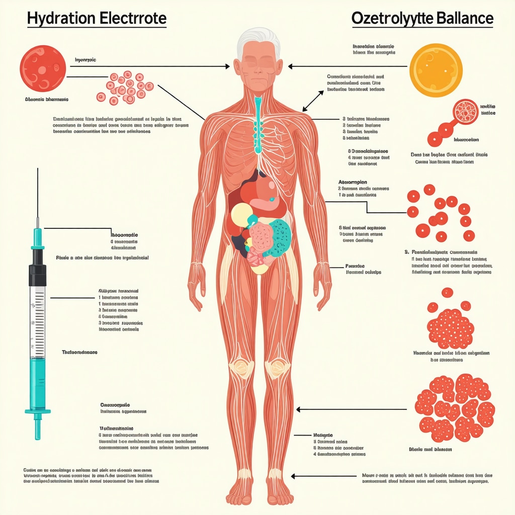 Diagram showing hydration's impact on Ozempic absorption, side effects, and metabolism
