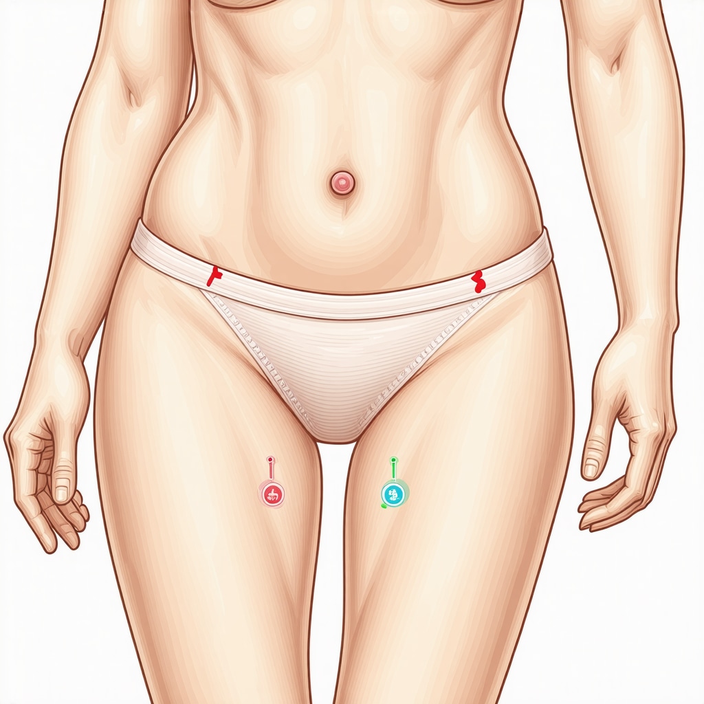 Detailed injection site rotation map highlighting optimal zones on abdomen and thighs for weight loss injections