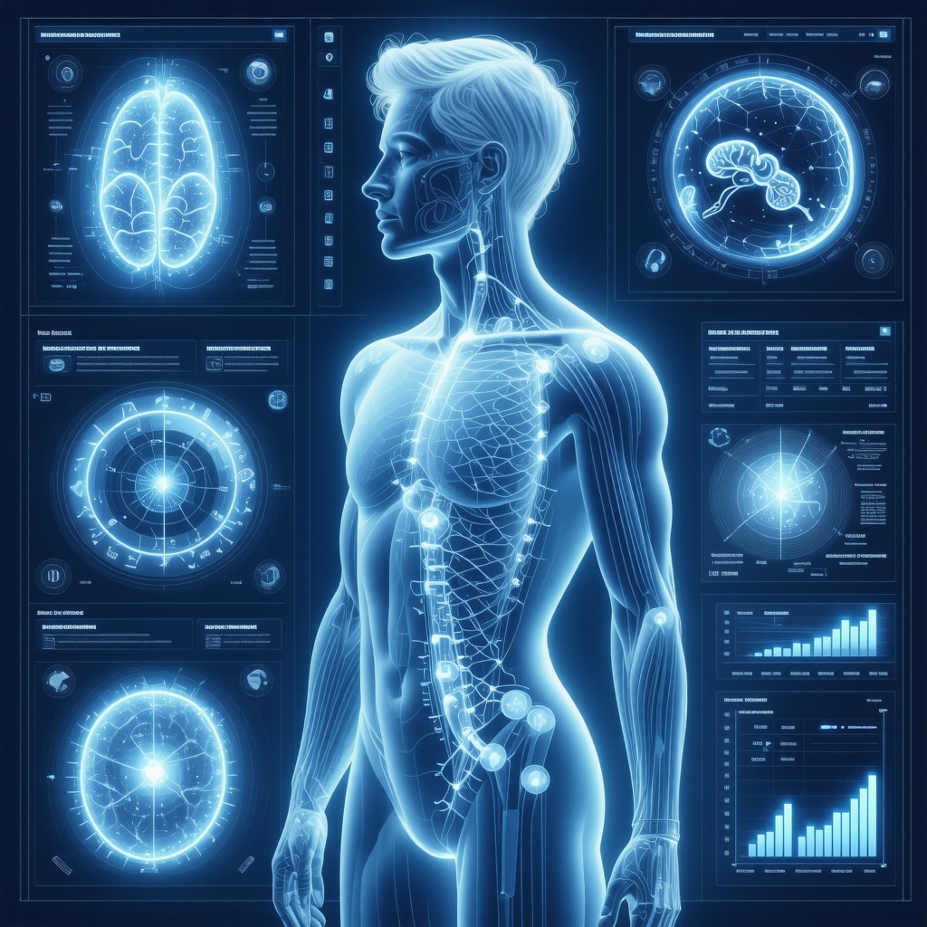 Digital dashboard visualizing genomic, epigenomic, microbiome, and biometric data integration for tailored GLP-1 receptor agonist treatment