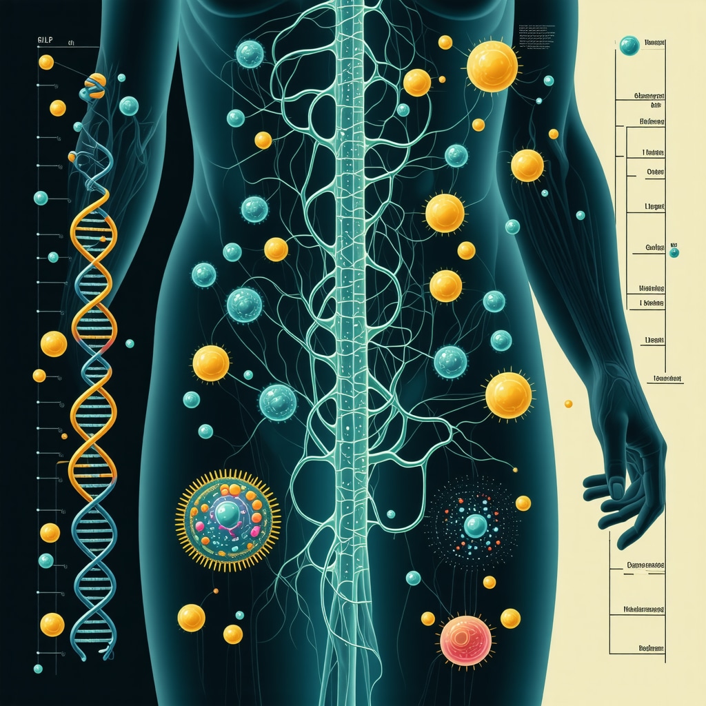 Conceptual image illustrating the integration of genetic factors, gut microbiome, and AI data analysis in customizing GLP-1 weight loss treatments