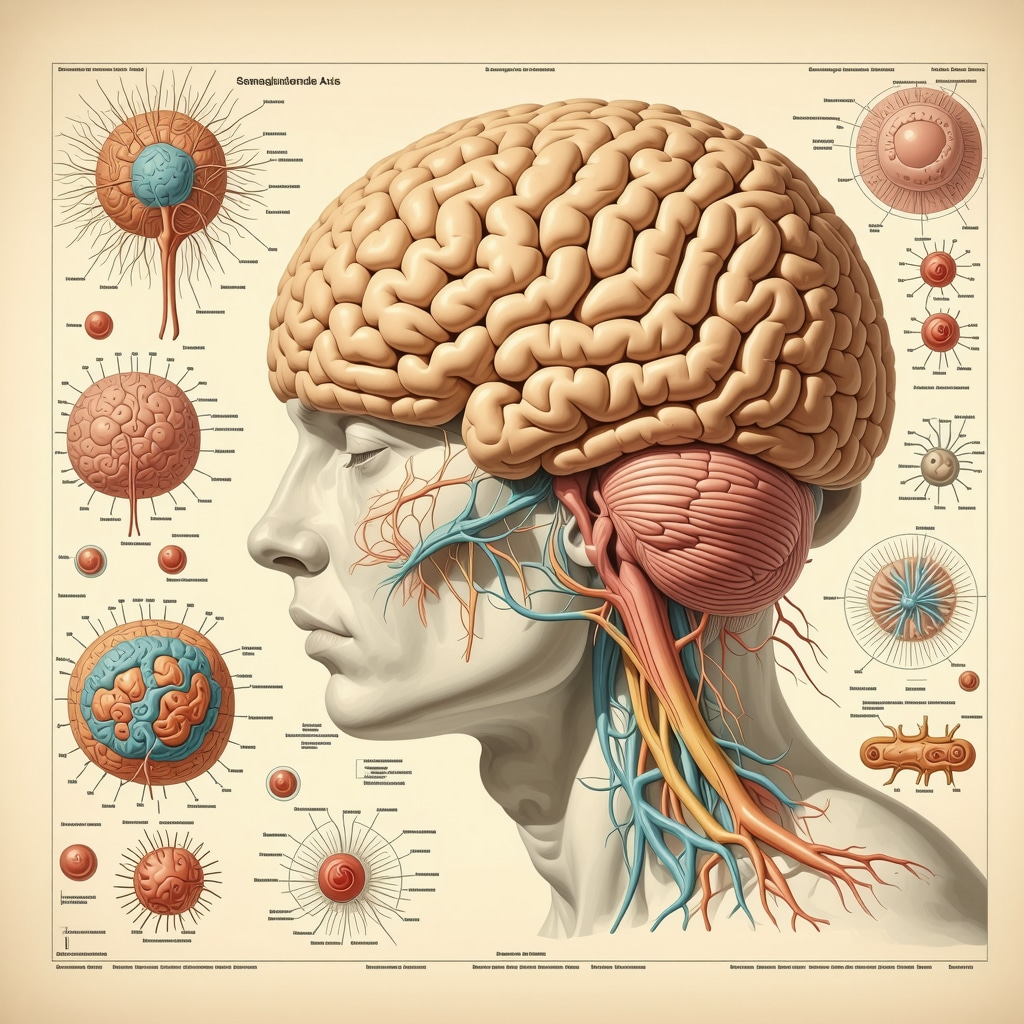 Illustration of brain regions and gut-brain axis involved in semaglutide appetite suppression