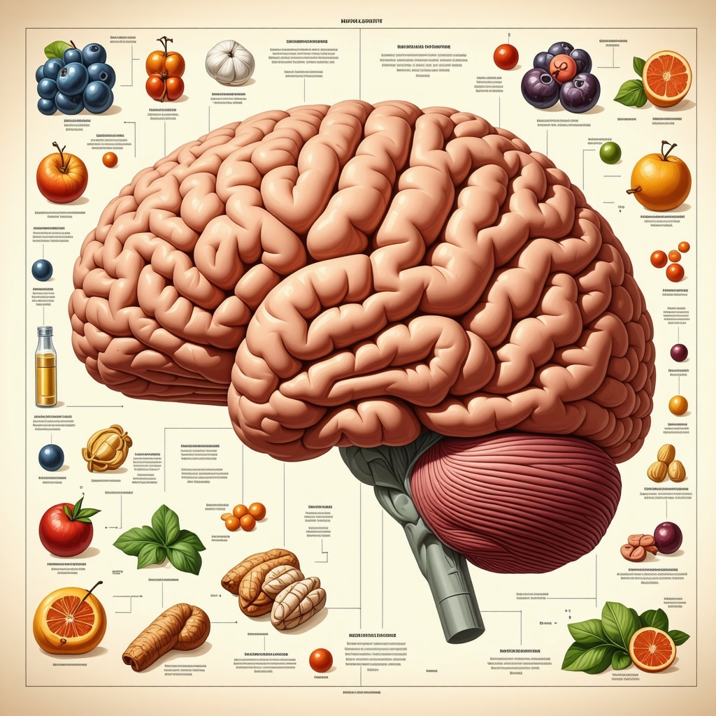 Brain diagram showing neuroplasticity regions, gut-brain axis, and mindful eating concepts related to weight loss injections