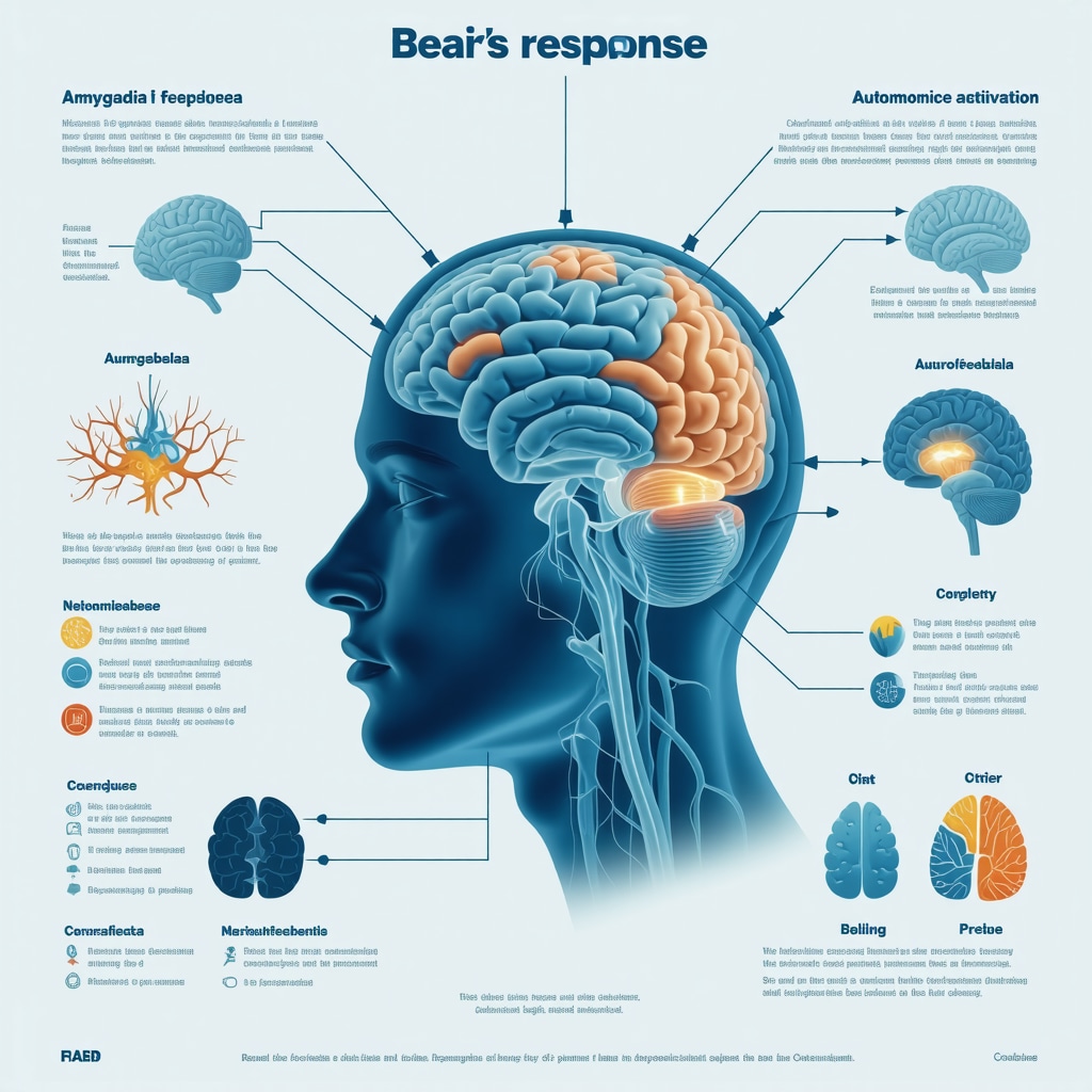 Infographic illustrating brain fear centers, autonomic nervous system, and anxiety-reducing techniques for injection anxiety
