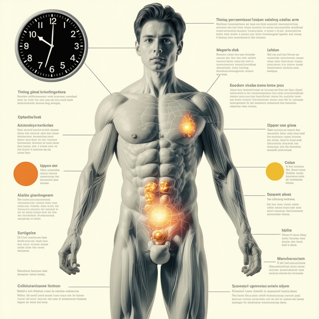 Infographic depicting optimal injection sites on the body and a circadian clock indicating best timing for injections