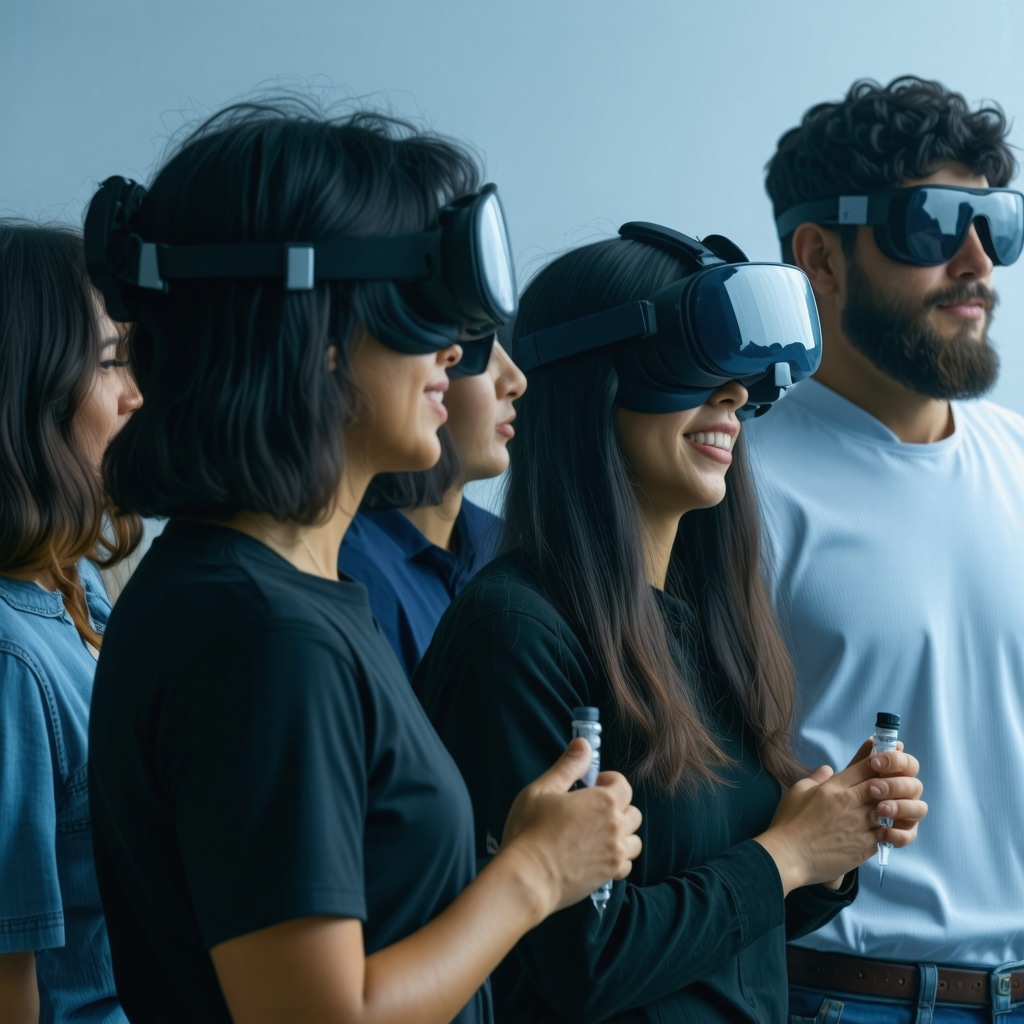 Patients using virtual reality headsets and wearable biosensors during Ozempic injections to alleviate anxiety and improve adherence
