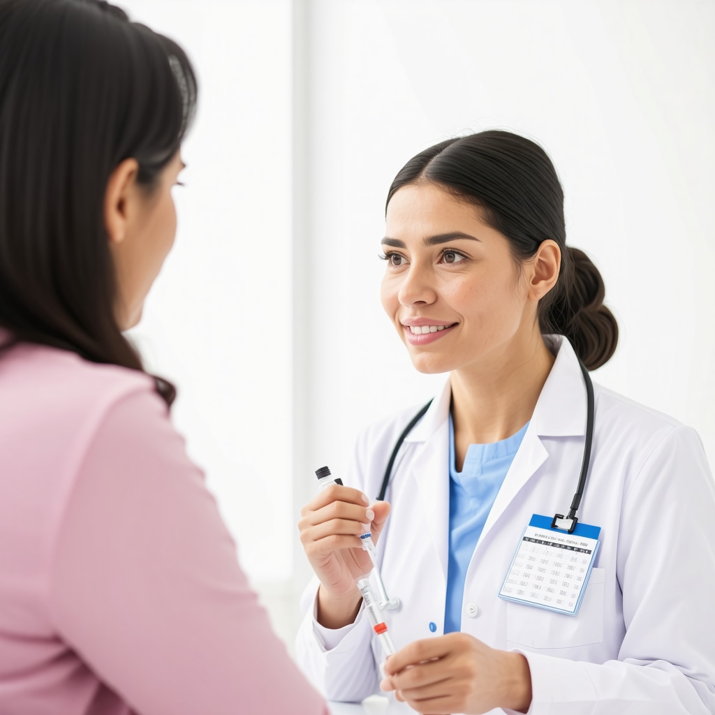 Patient and doctor discussing personalized semaglutide injection timing with calendar and injection pen