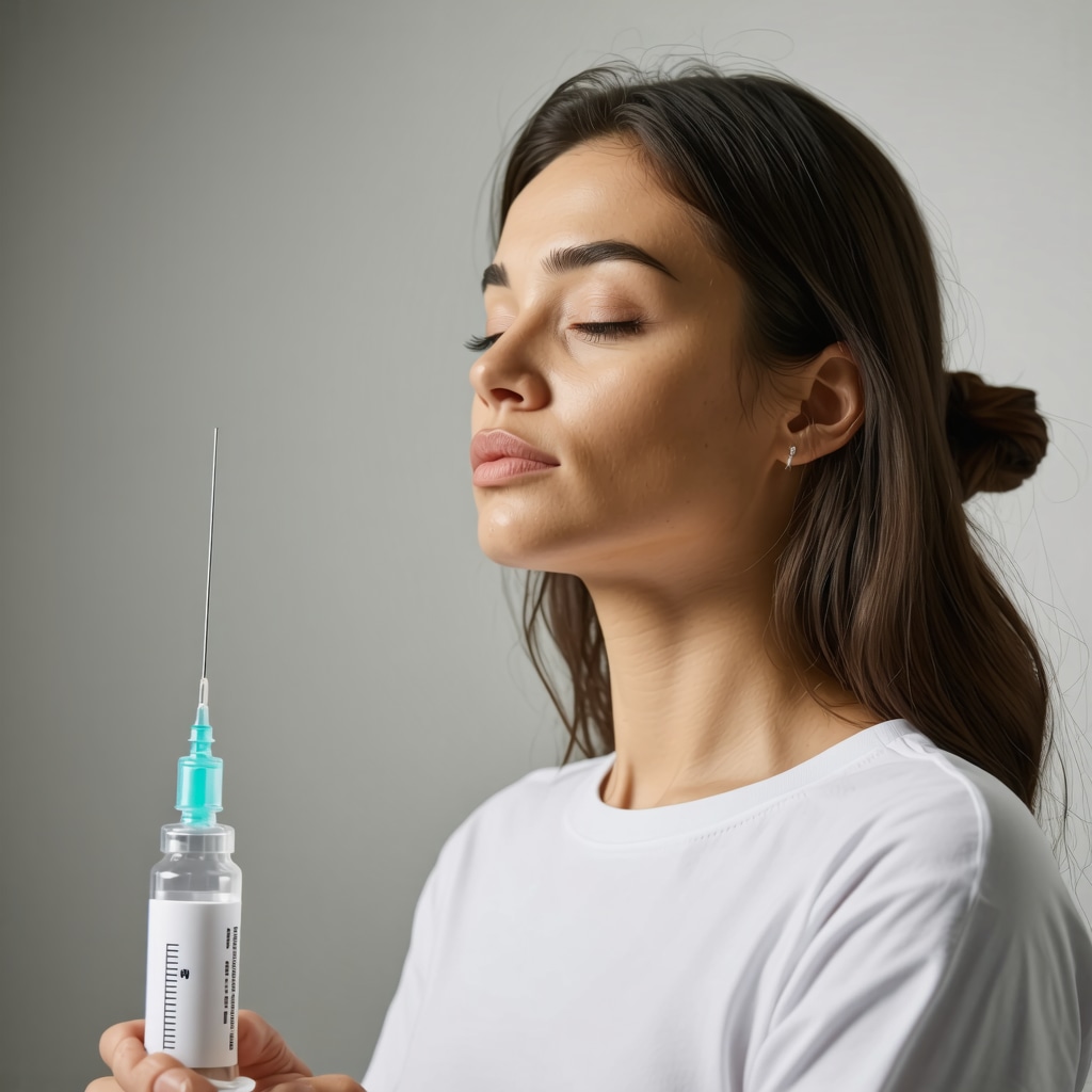 Person doing deep breathing exercises near weight loss injection supplies