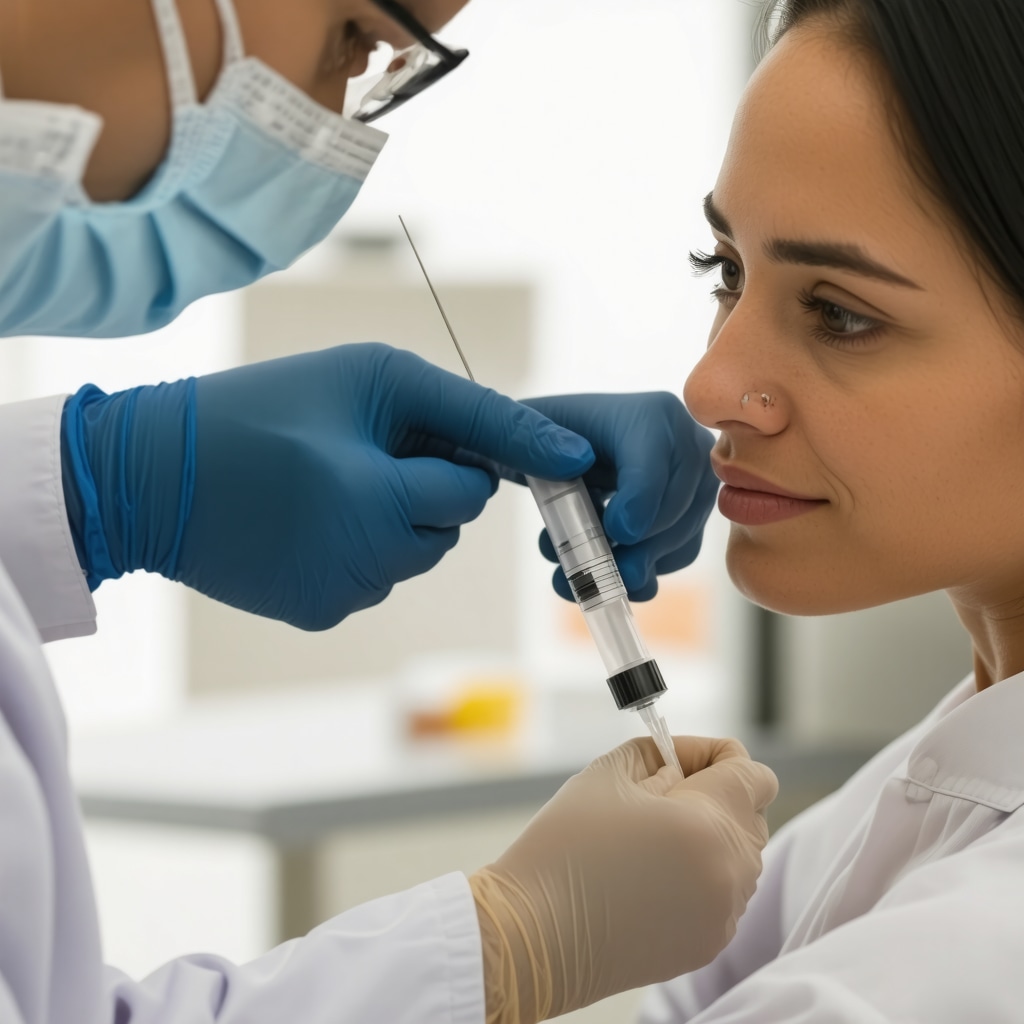 Healthcare professional showing tirzepatide injection sites and timing to patient