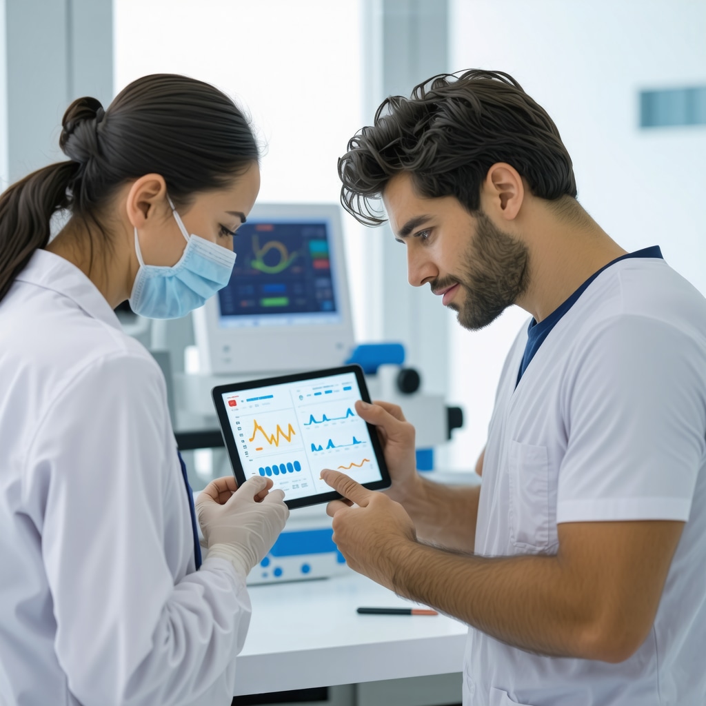 Healthcare professional analyzing metabolic and circadian data for personalized tirzepatide dosing and exercise scheduling