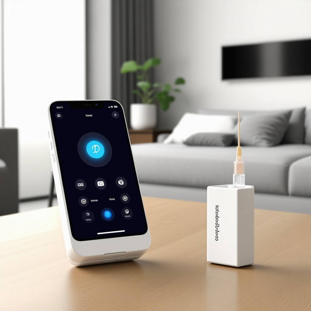Smart autoinjector device paired with a smartphone app showing injection schedule and technique feedback for semaglutide