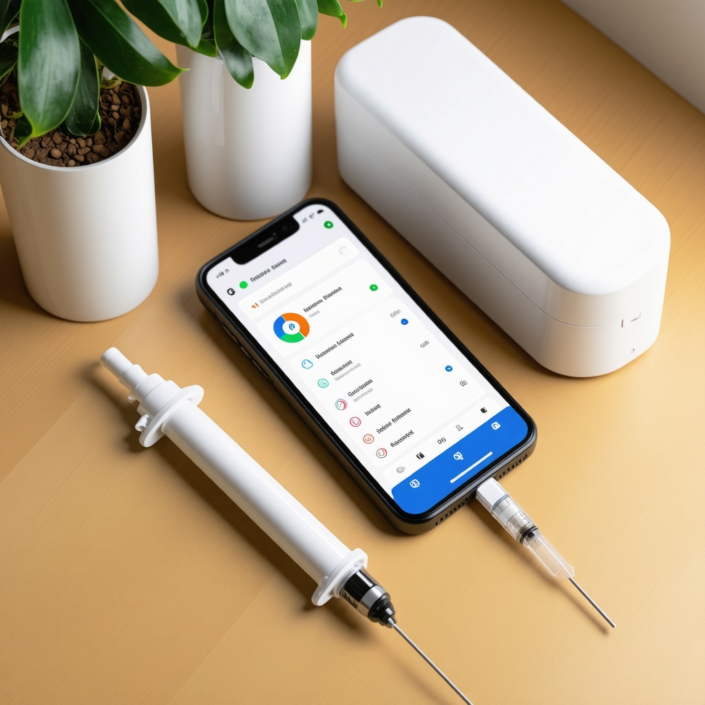 Smart injection pen with mobile app interface and biodegradable sharps container in a home environment