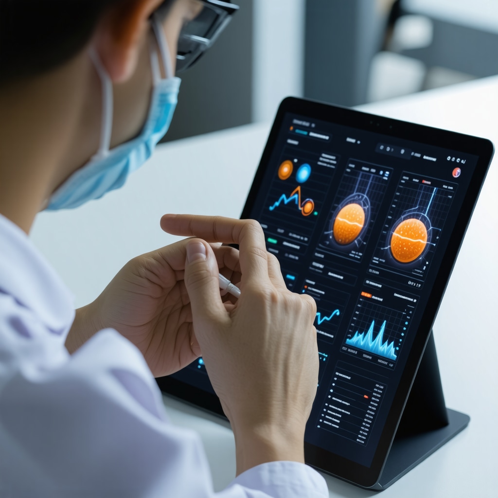 Patient using smart pen device for GLP-1 injectable treatment with biometric data on tablet