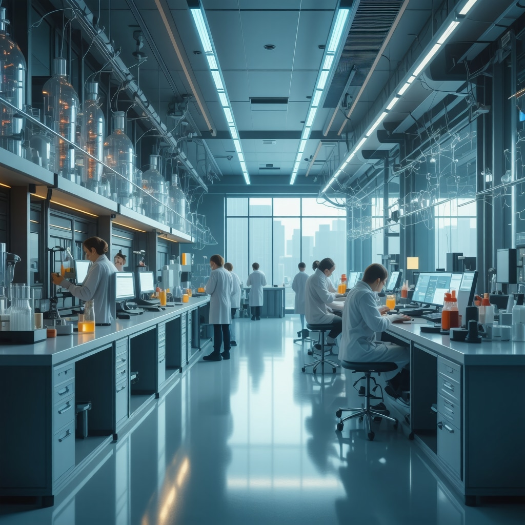 Futuristic laboratory with genetic and microbiome analysis equipment for personalized weight management
