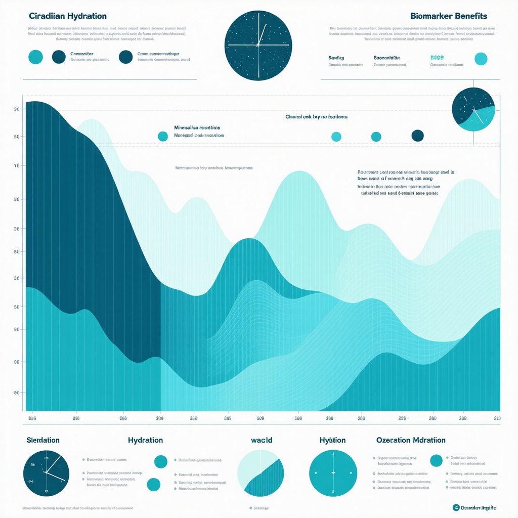 Infographic showing hydration timing, mineral water benefits, and biomarker monitoring for personalized weight loss hydration